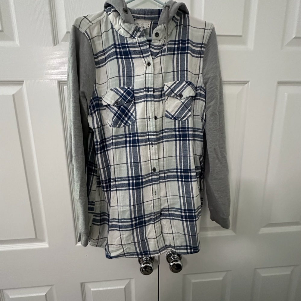 Plaid Button-Down sweater with Hoodie